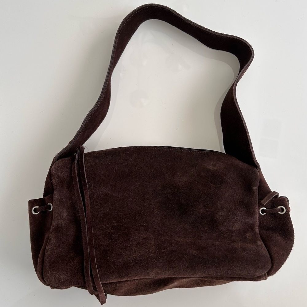 American Eagle brown suede hobo shoulder bag zipper closure